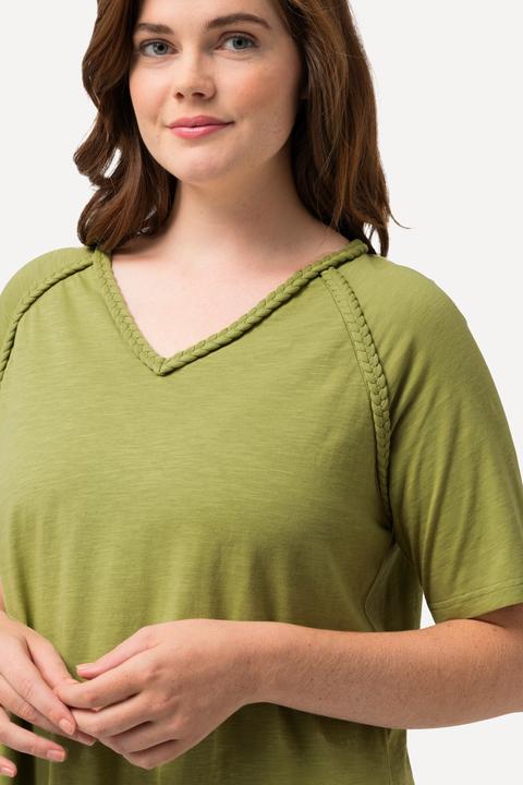 Immagine prodotto Ulla Popken T-shirt di cotone biologico con orlo a punte, scollatura a V e mezze maniche (46, 48)