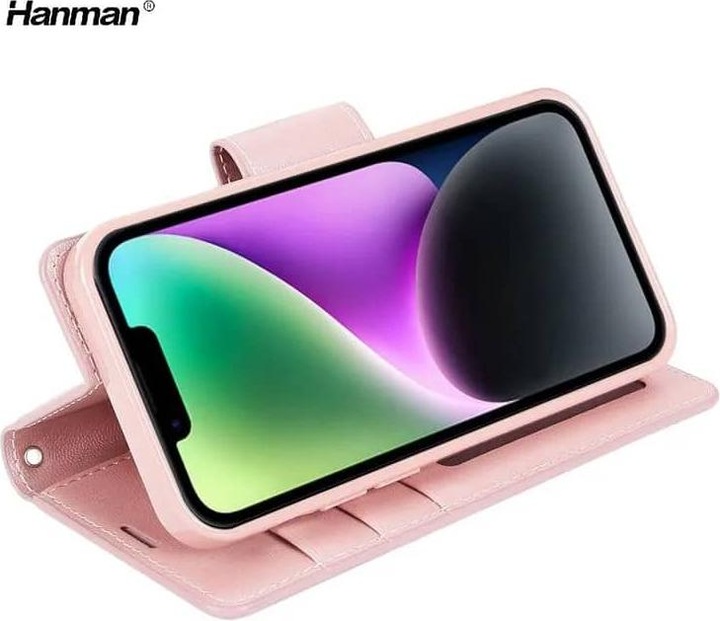 Image du produit Hanman Apple iPhone 16 - Mill étui à rabat avec 3 fentes pour cartes, or rose (Apple iPhone 16)