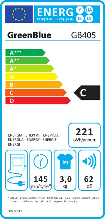 Energy Label Greenblue Electric tumble dryer GB405 (3 kg, Left)