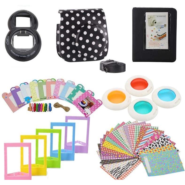 JTI Zubehörset für Fujifilm Instax Mini 8 / 9 - Dotted Black (Kamera Zubehörtasche), Kameratasche, Schwarz