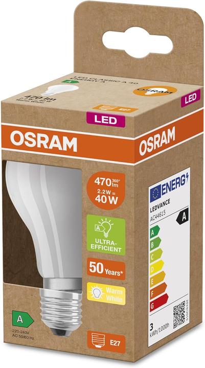 Immagine prodotto Osram LAMPADE A LED CLASSE ENERGETICA A CLASSIC A 40 2,5 W/3000 K E27 (E27, 470 lm, 1 x)