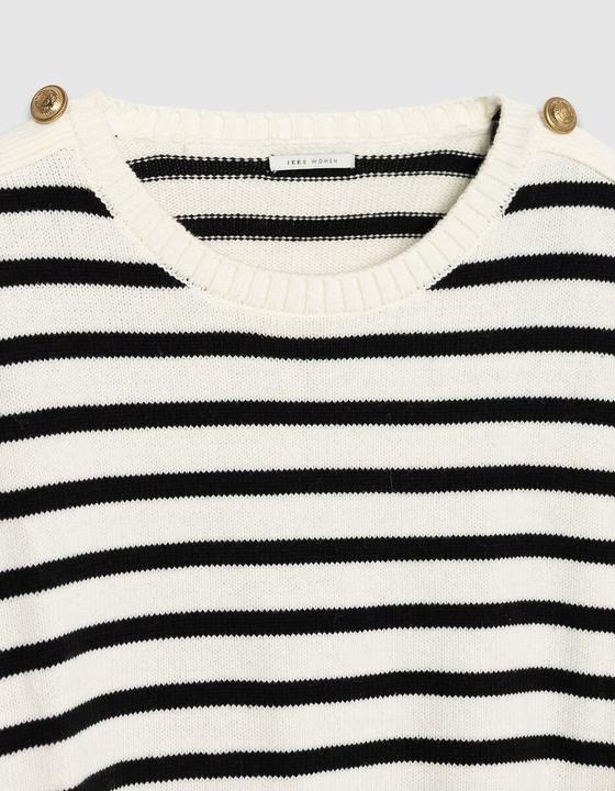 Produktbild Ikks Marinière-Pullover mit Rundhalsausschnitt und Knöpfen an den Ärmeln (L)