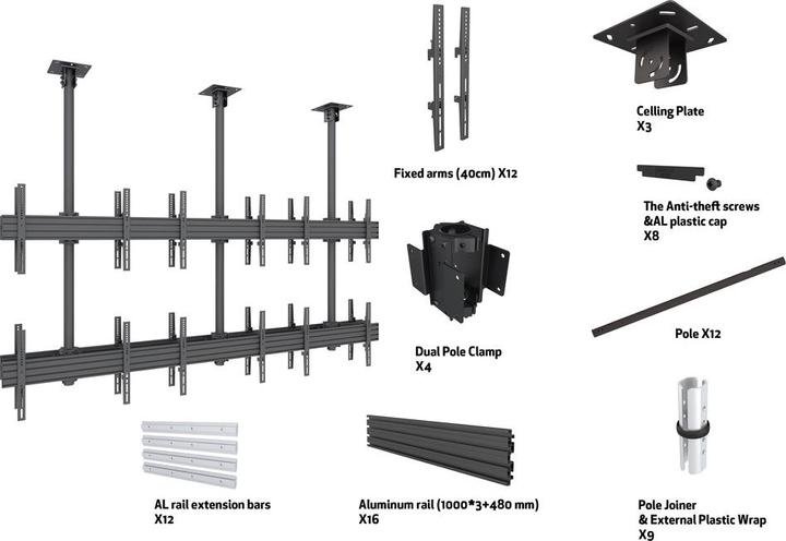 Immagine prodotto Multibrackets M Supporto da soffitto Pro MBC3X2U2 (Soffitto, 65")