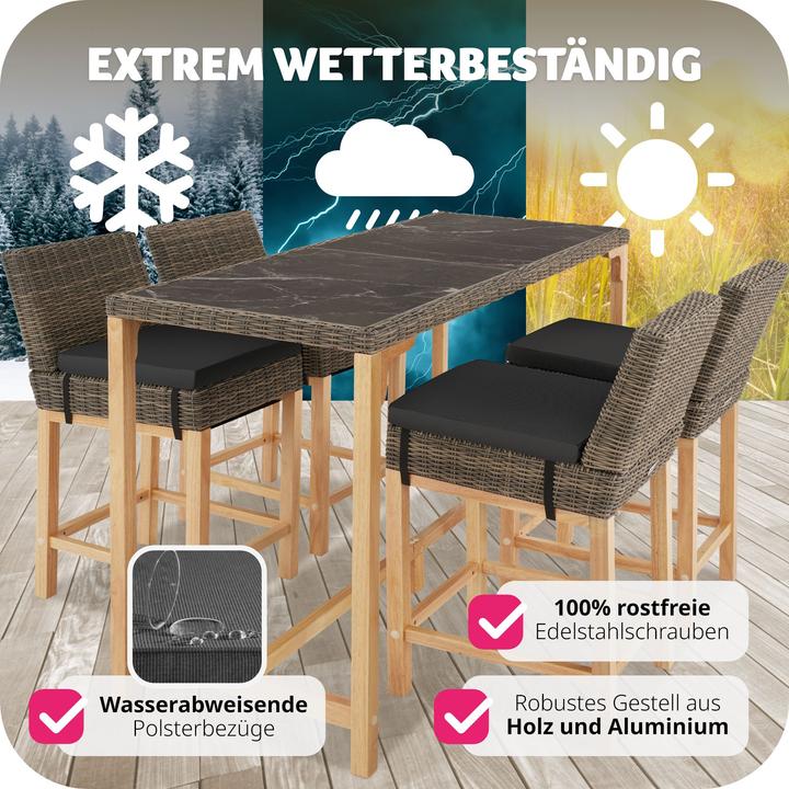 Produktbild tectake Rattan Bartisch Lovas mit 4 Stühlen Latina (161 x 64.50 x 99.50 cm)