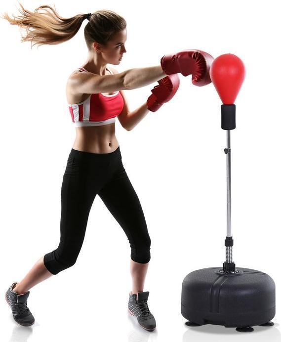 Immagine prodotto Swisshandel24 Punchingball mit Ständer, 136-154 cm höhenverstellbar Boxsack, Standboxball Rot (24 cm)