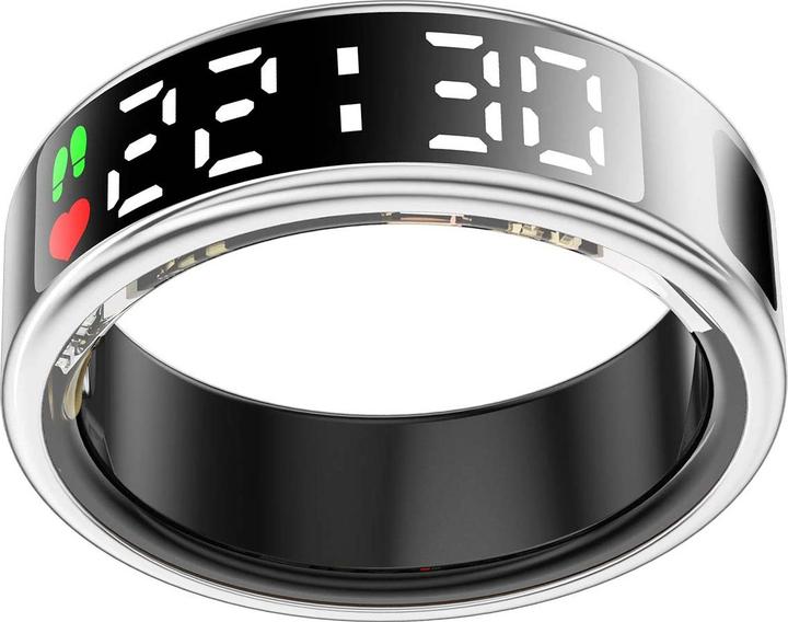 Produktbild Avizar Smart Ring Grösse 8 Saturn LED mit Ladeetui (8, Silber)