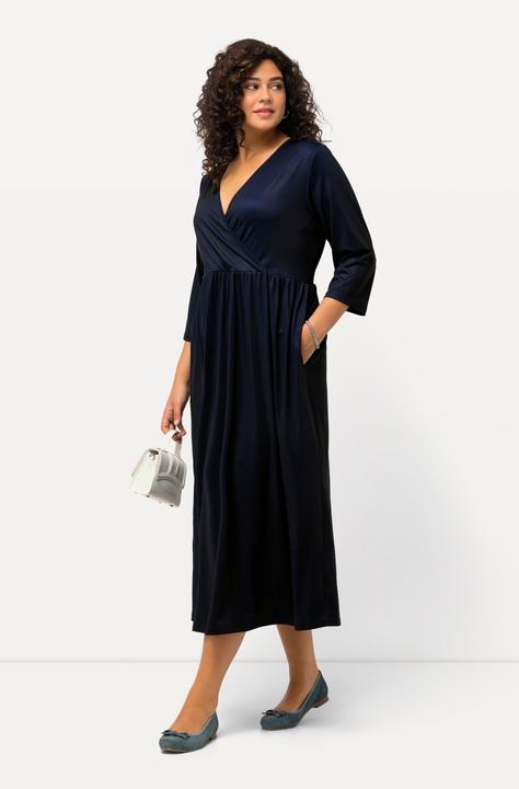 Produktbild Ulla Popken Midikleid, Punkte, Wickeloptik, V-Ausschnitt, 3/4-Arm (54)