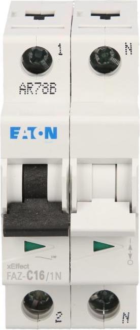 Actual product image Eaton MCB, 16A, C-type, 1Pole+N, 15kA
