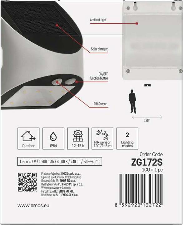 Produktbild Emos LED-Leuchte LUMI mit PIR, neutralweiss