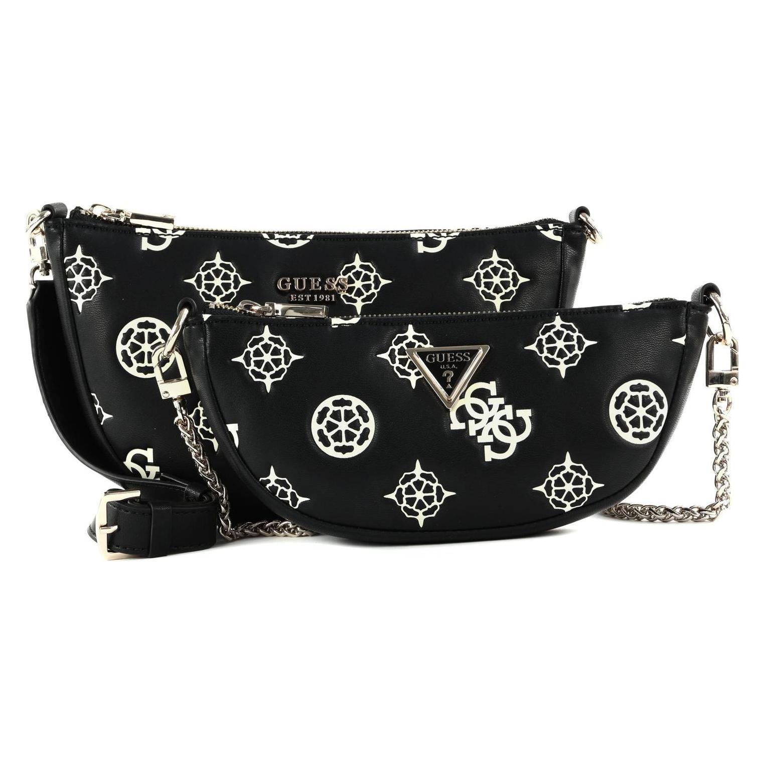 Guess, Damen, Handtasche, Deesa Logo Saddle Double Pouch Crossbody, Schwarz