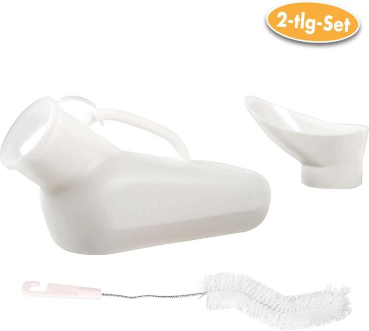 Vital Comfort Urinal de voyage, unisexe, 800 ml, blanc, avec embout et dispositif de nettoyage pour urinoir.