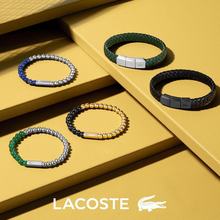 Actual product image Lacoste Black leather bracelet Rokel 2040285 (19 cm, Leather, Stainless steel)