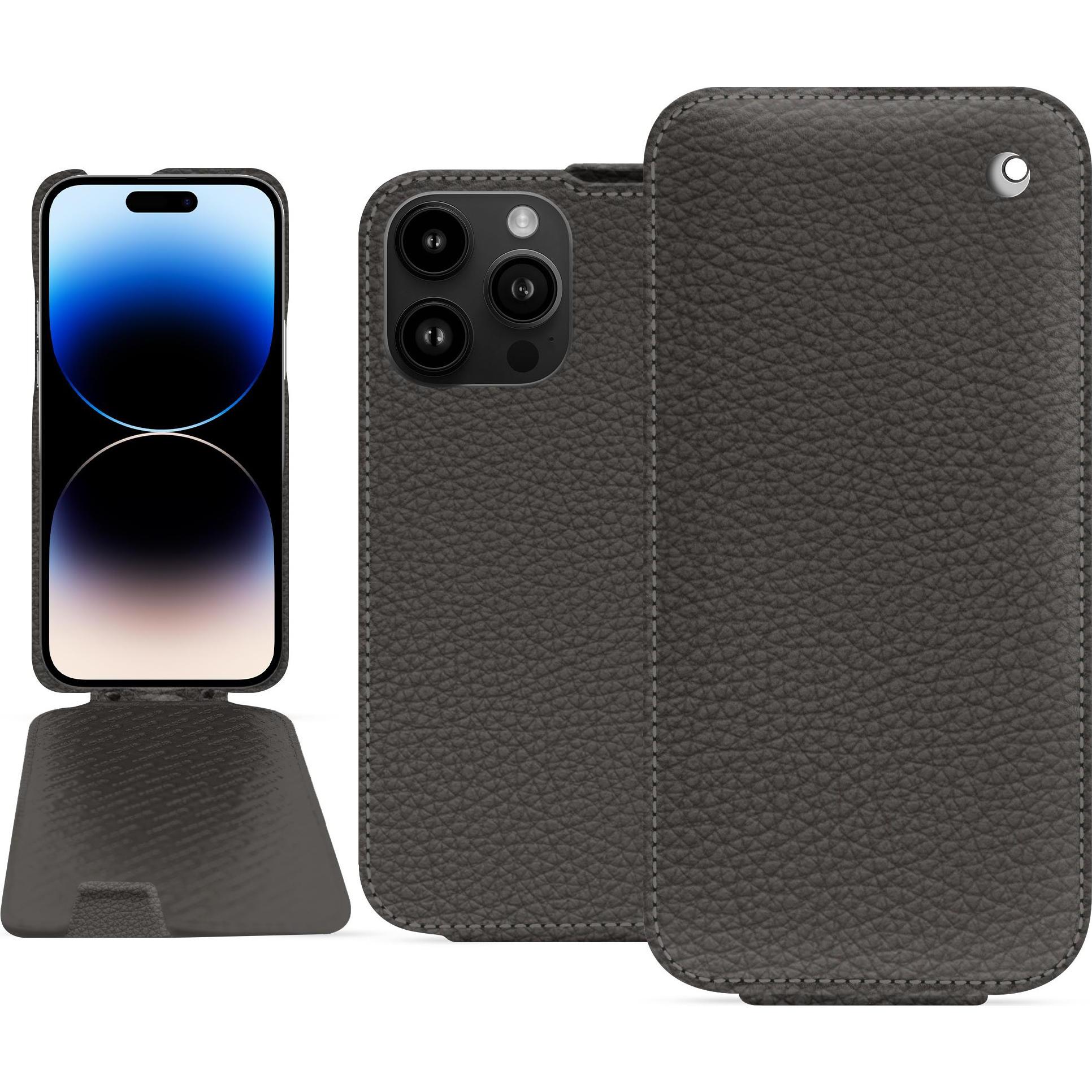 Noreve Lederschutzhülle vertikal (Apple iPhone 15 Pro Max), Smartphone Hülle, Grau