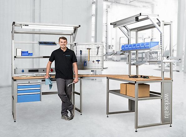 Actual product image Bedrunka & hirth workalu® aluminium workbench with system structure, one-sided (125 cm, 60 cm)