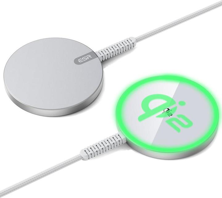 Actual product image ESR Halolock Qi2 Mini Wireless Charger 15W with MagSafe - Silver (15 W)