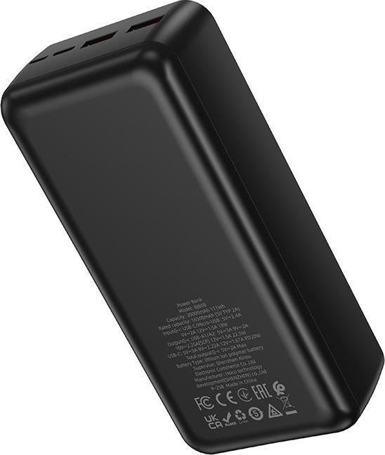 Immagine prodotto Borofone Powerbank 30000mAh BJ80B Clever - 2xUSB + Typ C - QC 3.0 22,5W PD 20W schwarz (30000 mAh, 22.50 W, 111 Wh)