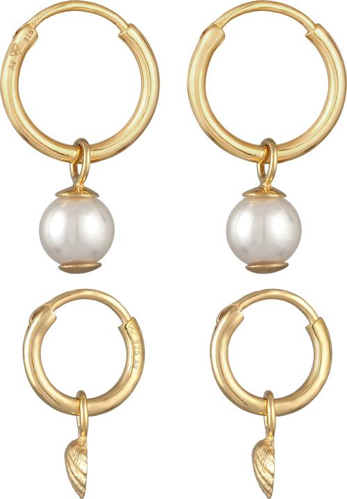 Immagine prodotto Elli Orecchini Creole Set Shell Core Pearl Shell Argento 925 (Argento 925 placcato oro, Nessuna pietra, Perle di conchiglia)