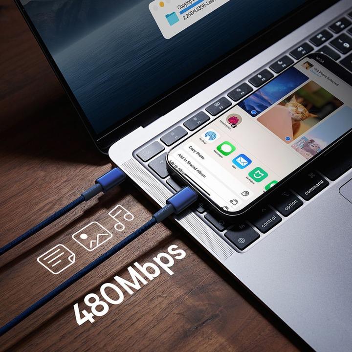 Actual product image Baseus Cable USB-C to USB-C Tungsten Gold, 100W, 2m (blue) (2 m, USB 2.0, 100 W)