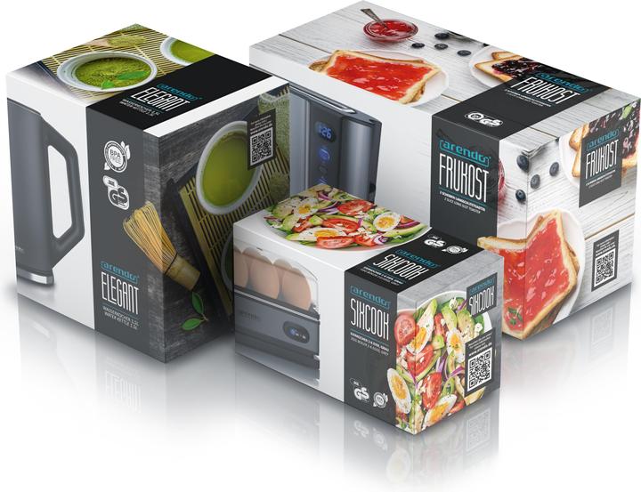 Produktbild Arendo Frühstücks Set, Wasserkocher 1,5l Temperaturwahl, 2-Scheiben Toaster & Eierkocher für 6 Eier, Grau