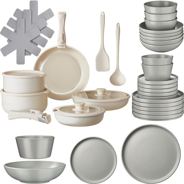 tectake Kitchen starter set for 6 people with crockery, pots etc. (40 pcs.)