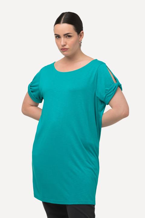 Image du produit Ulla Popken T-shirt à manches courtes et col rond, drapé et découpe (50, 52)