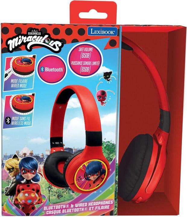 Produktbild Lexibook Miraculous Kopfhörer für Kinder, 2 in 1 Bluetooth und Kabelanschluss, faltbar, Lautstärkebegrenzung