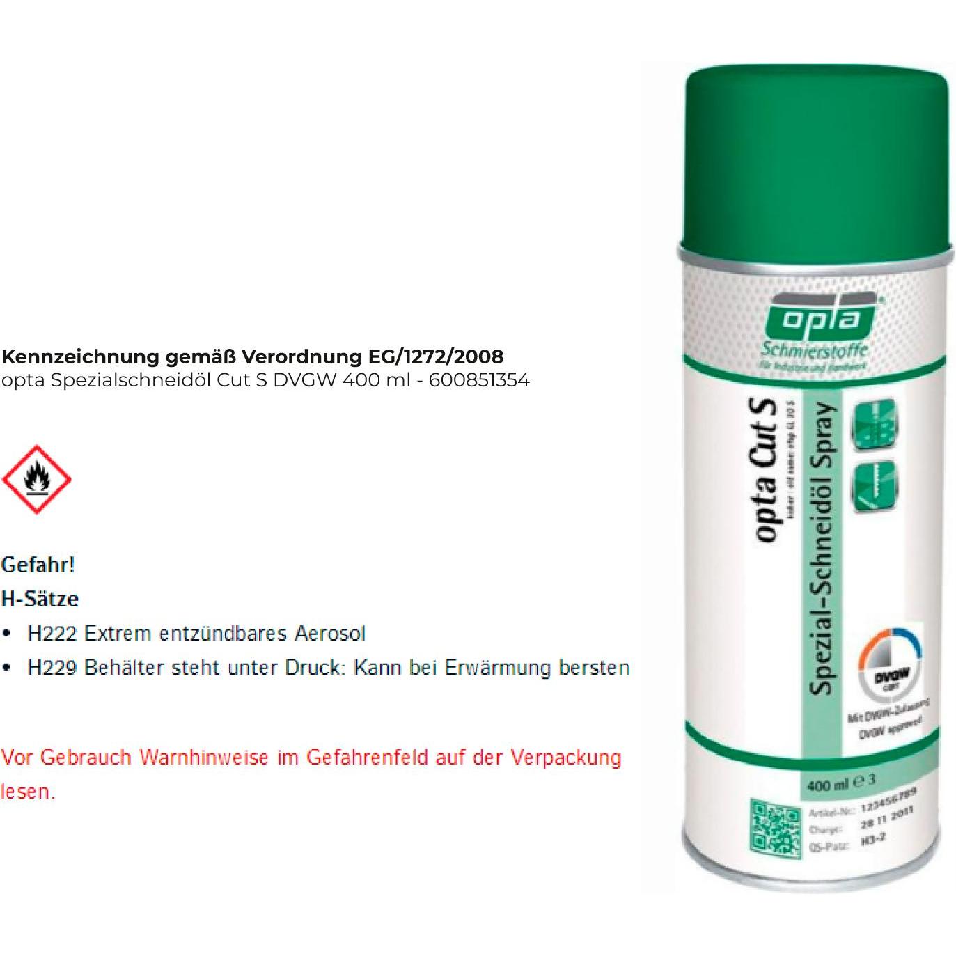 Thumbnail - Nordwest, Gewindeschneider + Gewindebohrer, Handel AG Spezialschneidöl Cut S DVGW 400 ml DVGW Spraydose OPTA