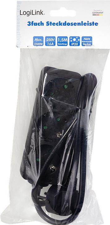 Actual product image LogiLink socket strip (3 x, CEE 7/3, 1.50 m)