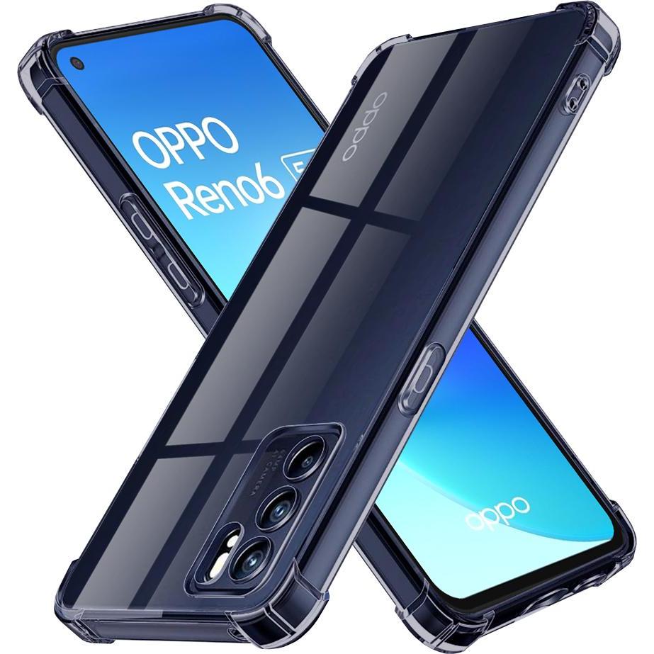 Techsuit - Shockproof Clear Silicone - Oppo Reno6 5G - Smoke Black (Oppo Reno 6 5G), Cover smartphone, Nero, Trasparente