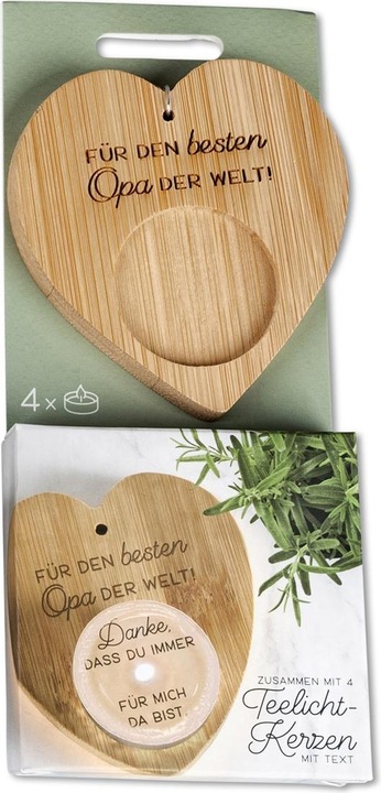Produktbild Formano Teelichthalter mit Spruch „Für den besten Opa der Welt! Danke..." (5 x, Herz Ø, H 8 x 1 cm)