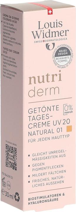 Actual product image Widmer Louis Nutriderm getönte Tagescreme UV20 natural 01 ohne Parfum 30 ml (30 ml, Tinted Day Cream, SPF 20)
