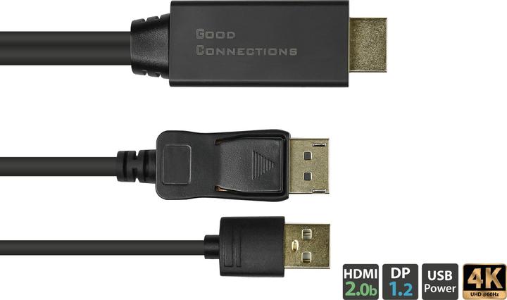 Immagine prodotto Good Connections Cavo adattatore da HDMI 2.0b maschio a DisplayPort 1.2 maschio, 4K @60Hz, alimentazione USB (1 m)