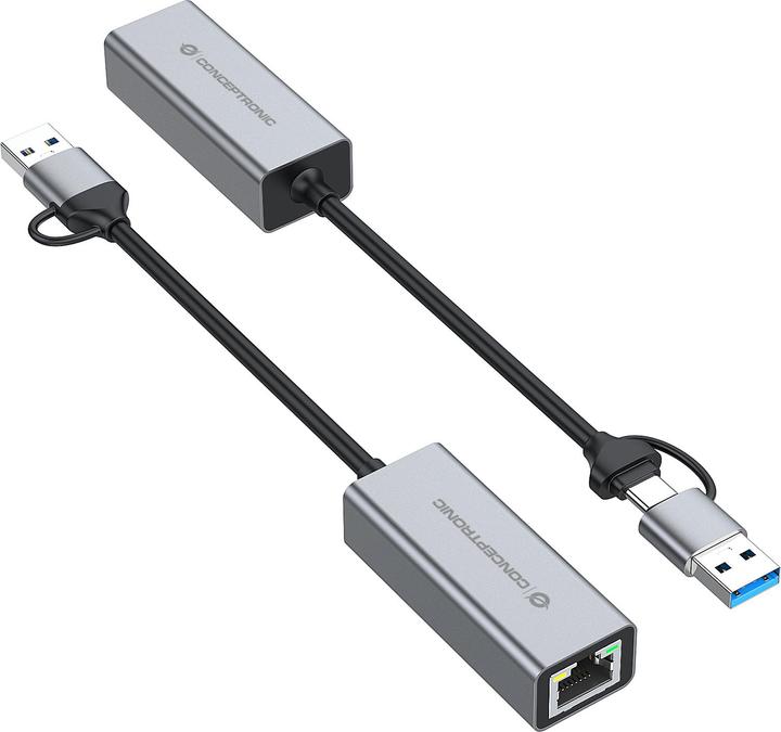 Produktbild Conceptronic Gigabit USB Networkadapter 10/100/1000Mbps gr (USB, RJ45 Gigabit Ethernet (1x))