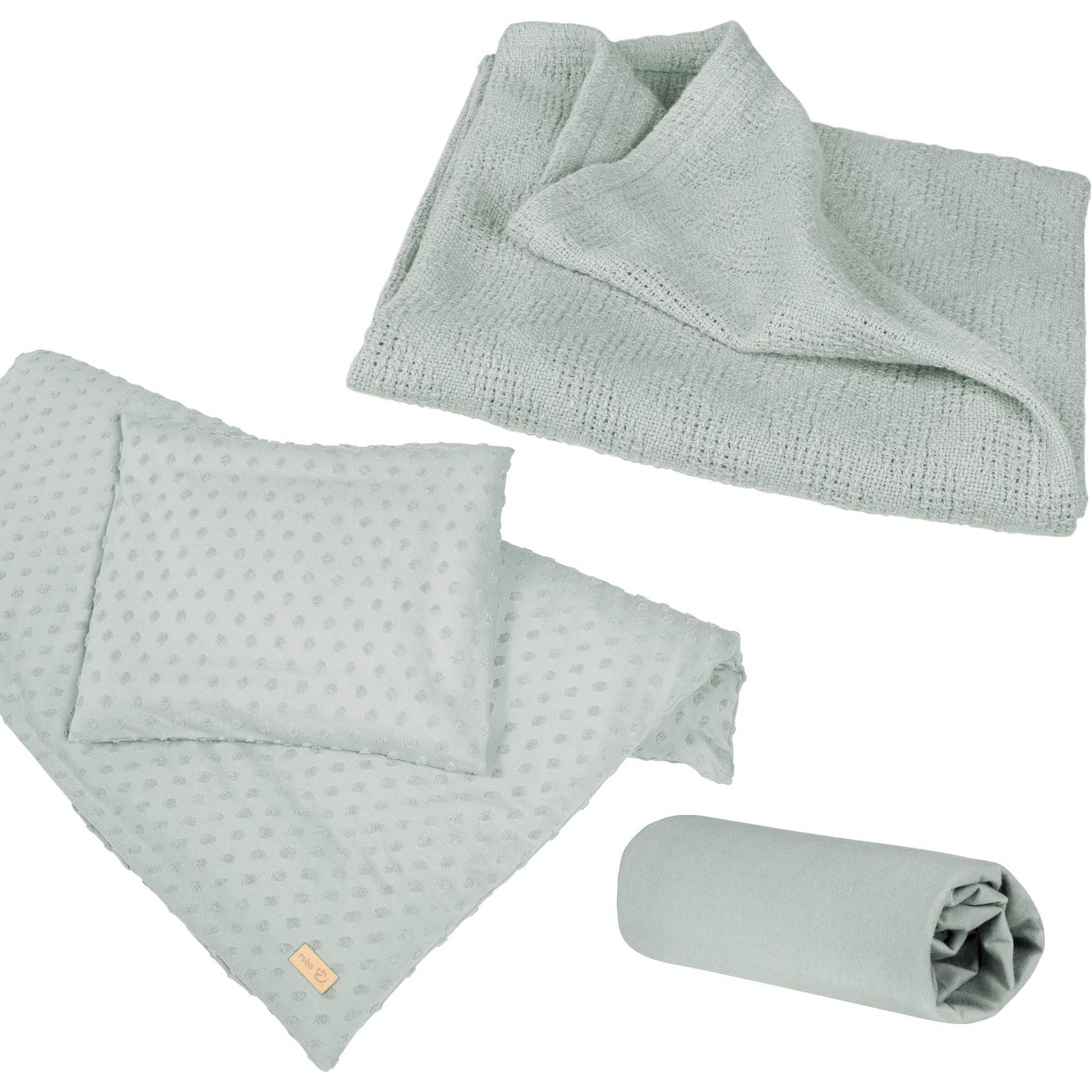 Roba, Beddengoed voor kinderen, Geschenkset BIO Jersey Slapen Klein Lil Planet frosty green (35 x 40 cm, 80 x 80 cm)