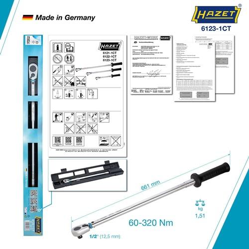 Produktbild HAZET Drehmomentschlüssel 6123-1CT ∙ Nm min-max: 60 - 320 Nm ∙ Toleranz: 2% ∙ Vierkant 12,5 mm (1/2… (1/2", 60 - 320 Nm)