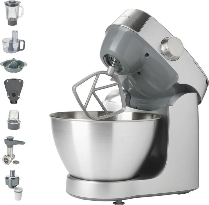 Zitruspresse, Zentrifugalentsafter, Teigwerkzeug, Waage, Schneebesen, Fleischwolf, Küchenmaschine, Mini-Zerkleinerer, K-Schläger, Glaskrug, 3x Schneidescheiben