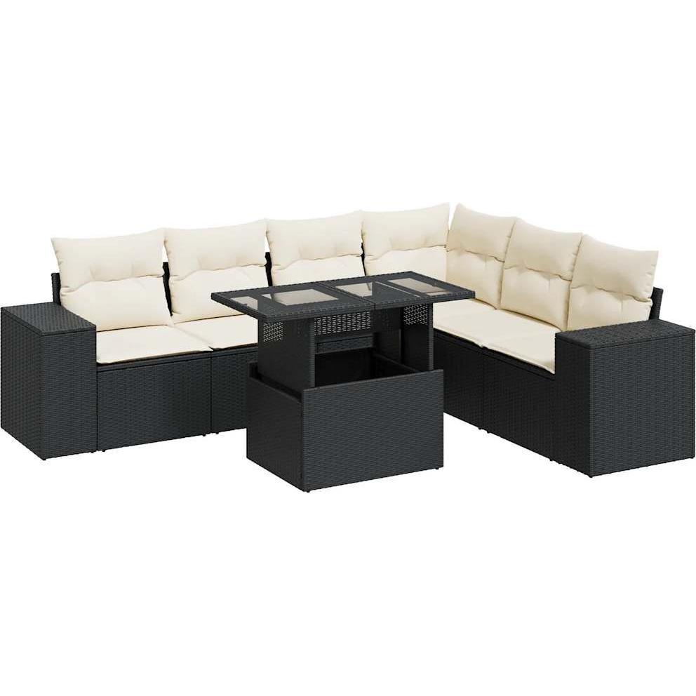 VidaXL, Gartenlounge, 7-tlg. Garten-Sofagarnitur mit Kissen Schwarz Poly Rattan