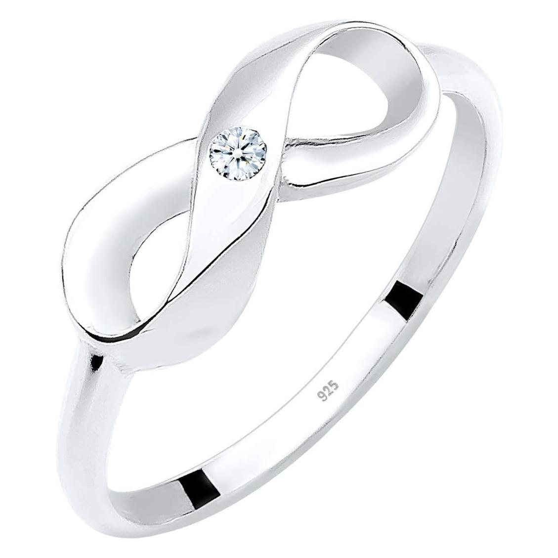 Elli, Ring, Infinity Womens Ring 925 Silver Diamond 003 Carat, (52, Zilver 925)