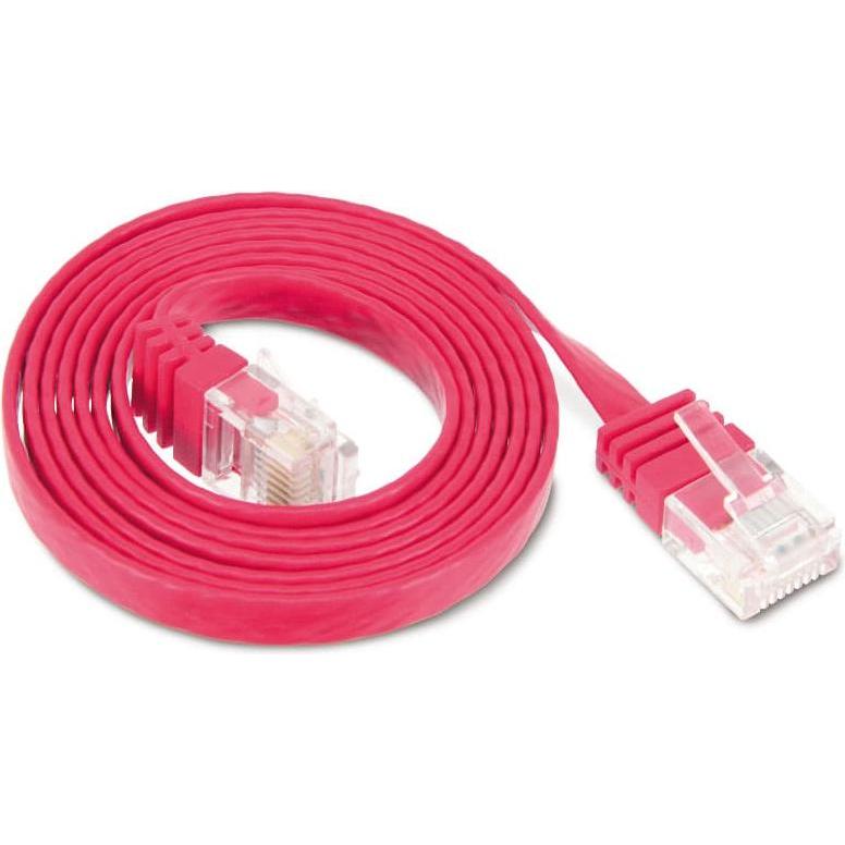 Tecline Patchkabel Cat.6 U/UTP, ungeschirmt, flach, rot, 3.0m superflaches Patchkabel z.B. für die Verlegung (U/UTP, CAT...