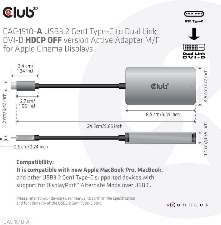 Produktbild Club 3D CAC-1510-A (DVI, 8.50 cm)