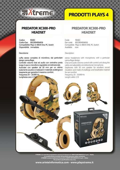 Actual product image Xtreme Predator XC300-Pro Stereophonic Headset Camouflage (Cable)