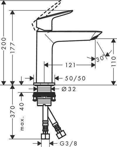 Produktbild hansgrohe Logis Waschtischmischer Fine, ComfortZone110, Push Open Ablaufgarnitur, Ausladung 121mm