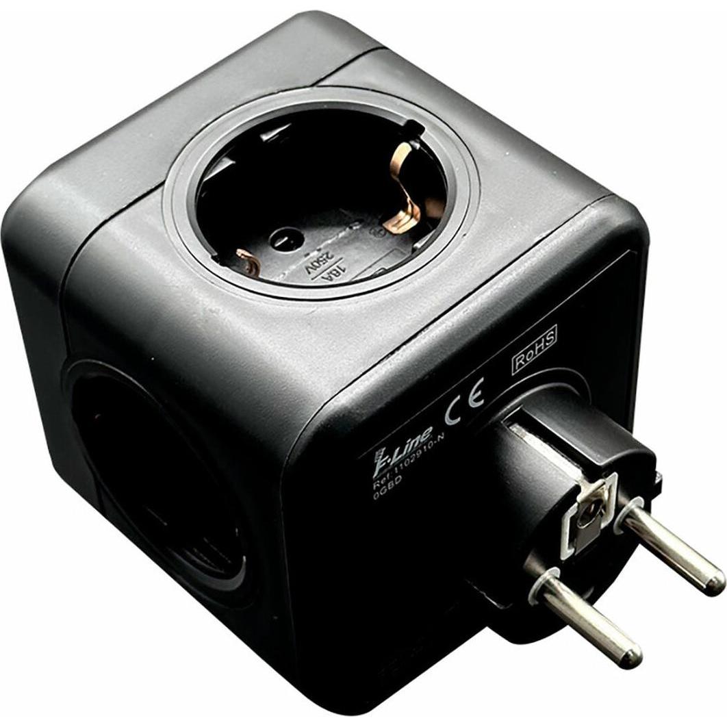 F-Bright, Ciabatta multipresa, Steckdosenleiste mit 5 Steckdosen ohne Schalter Fbright Schwarz 3680 W (5x, CEE 7/4)