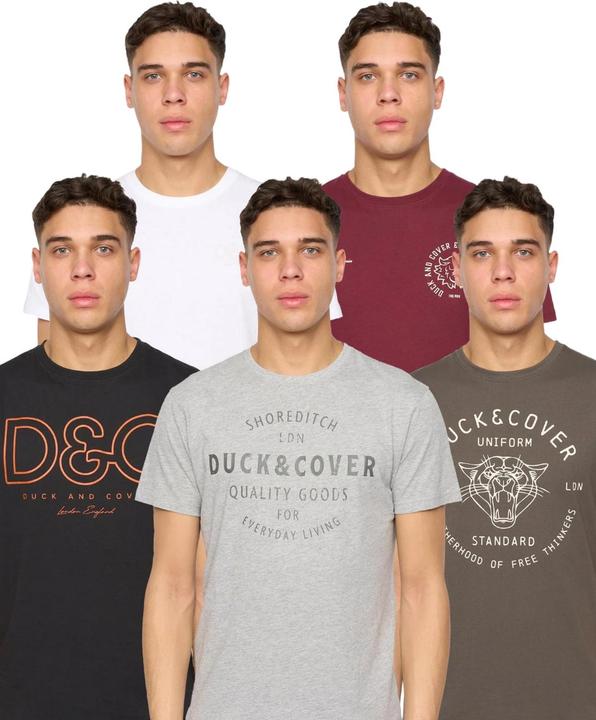 Actual product image Duck and Cover Mens Corsure Assorted Designs T-Shirt (Pack of 5) (S)