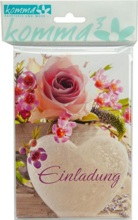 Komma³ Biglietto d'invito generale "Cuore e rose", sacchetto di 5 pezzi (5 pz.)