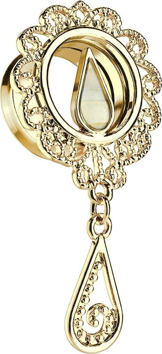 Star Piercing Flared Tunnel 14k vergoldet Perlmutt Tropfen mit Anhänger (Chirurgenstahl 316L, Messing)