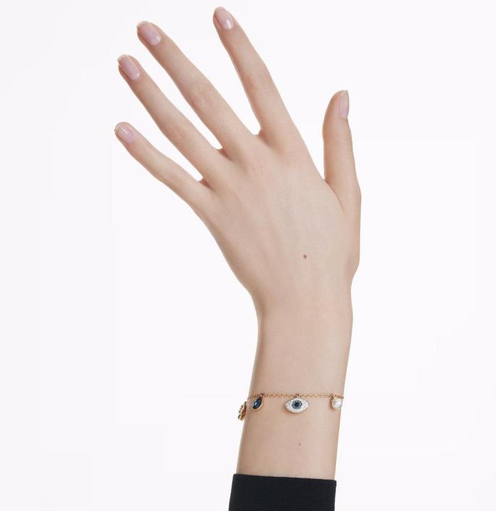 Actual product image Swarovski Symbolica bracelet lucky clover Evil Eye and horseshoe blue gold (24 cm, Swarovski Metal)