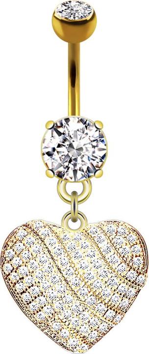 Actual product image Star Piercing Banana 14k gold plated with pendant heart and studded with crystals (Brass, Surgical steel 316L)