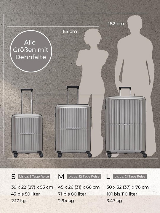 Actual product image Pactastic Collection 01 4-wheel suitcase set, 3 pieces, with stretch fold (221 l, XL (from 140l))
