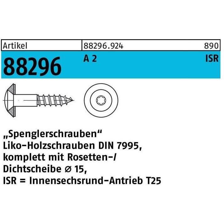 Schrauben, Spenglerschraube R 88296 m.Dichtscheibe Linsenkopf ISR 4,5 x 55 -15 A 2 (200 Schrauben pro Stück)